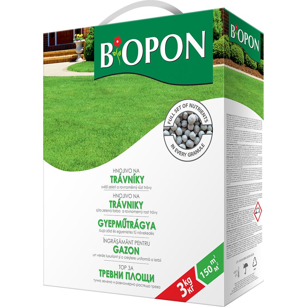 Гранулиран тор BIOPON 3 кг за трева – бърз растеж и гъста морава