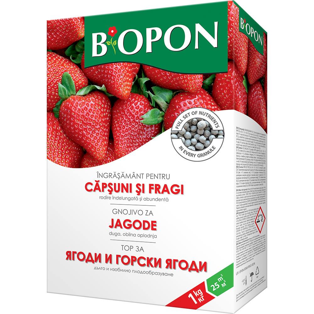 Гранулиран тор BIOPON за ягоди и горски ягоди – сладки плодове и богата реколта, 1 кг