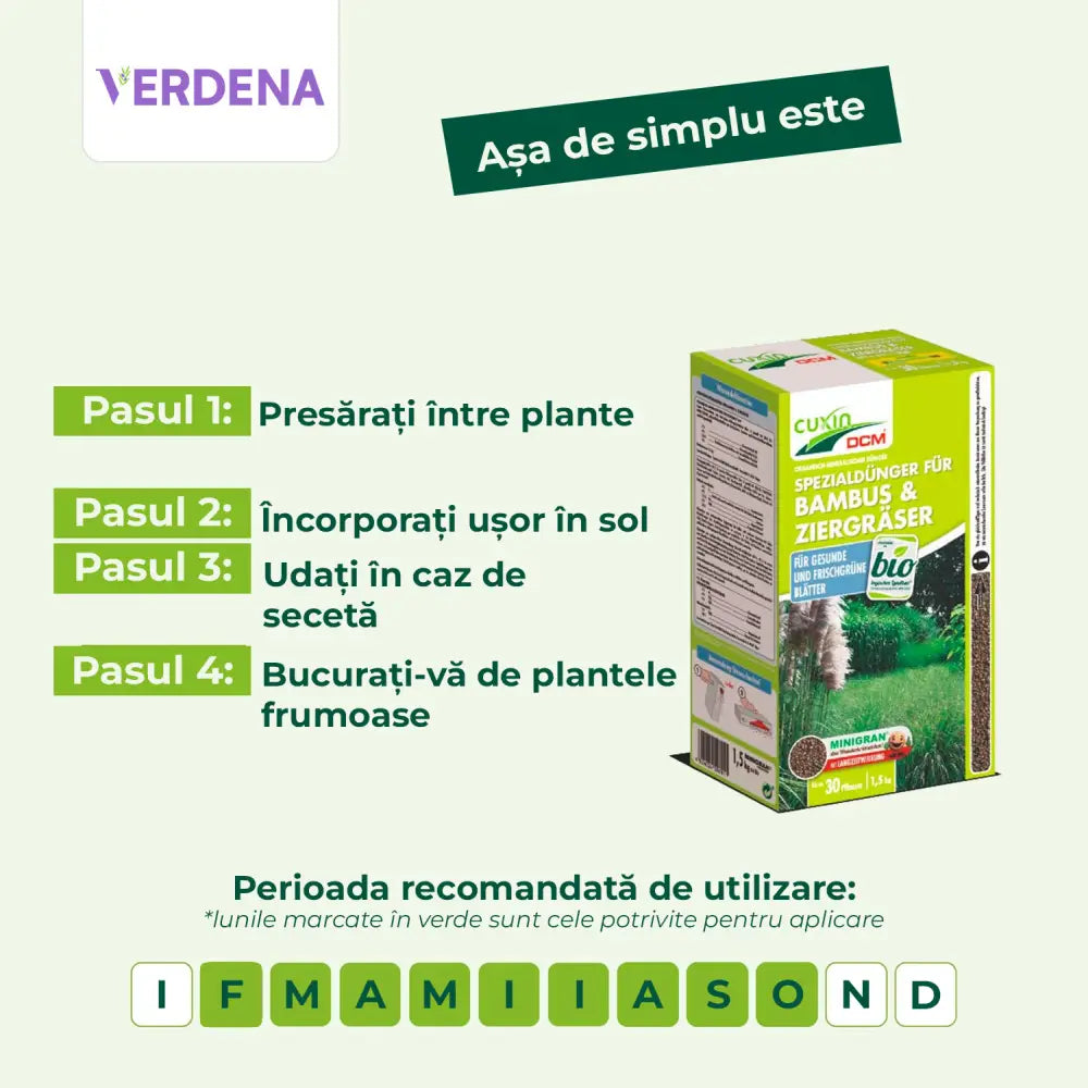 Специален тор Cuxin DCM за Бамбук и Декоративни Треви, 1.5 kg с Силиций и Магнезий – Органо-Минерален Тор с Контролирано Освобождаване