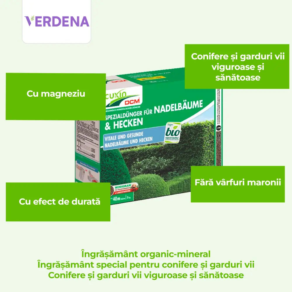 Ingrasamant special Cuxin DCM pentru conifere si gard viu 3 kg cu tehnologie Minigran si actiune de lunga durata