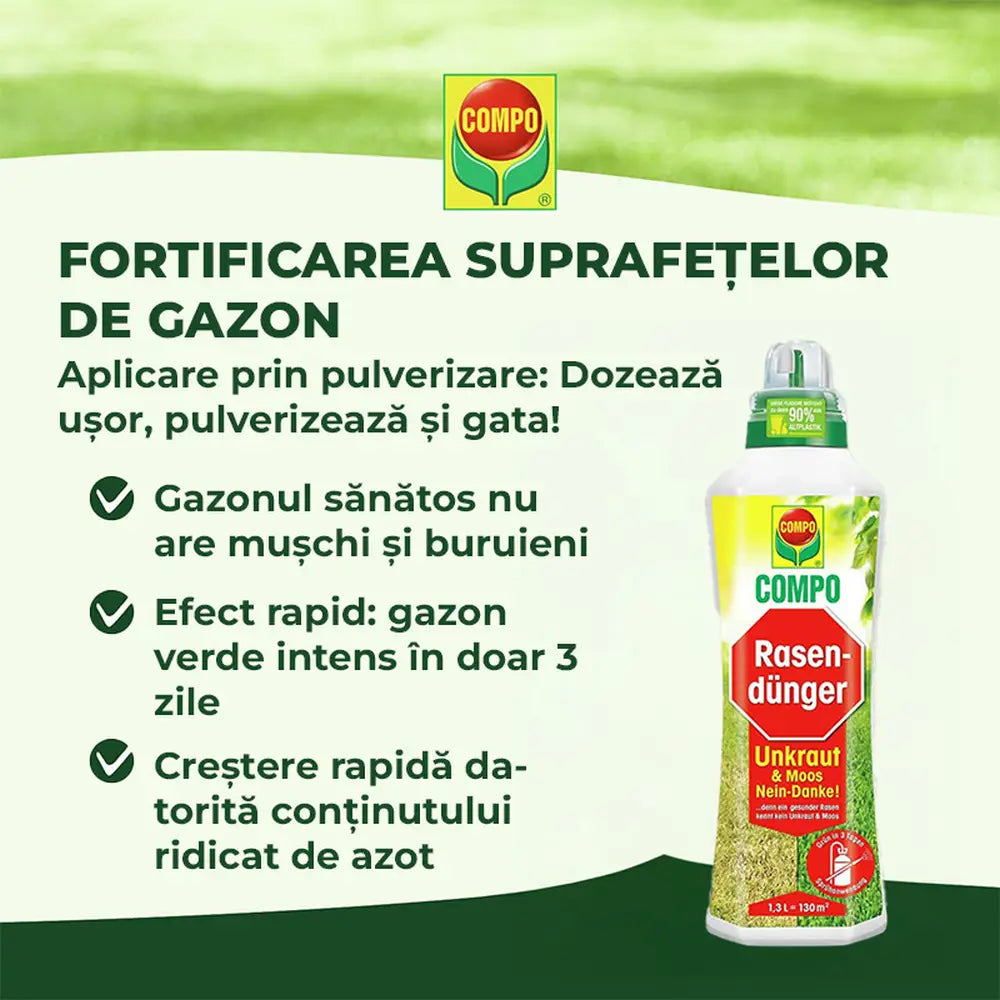Ingrasamant lichid COMPO 2.5 l, impotriva buruienilor si muschiului, efect rapid pentru gazon verde si sanatos