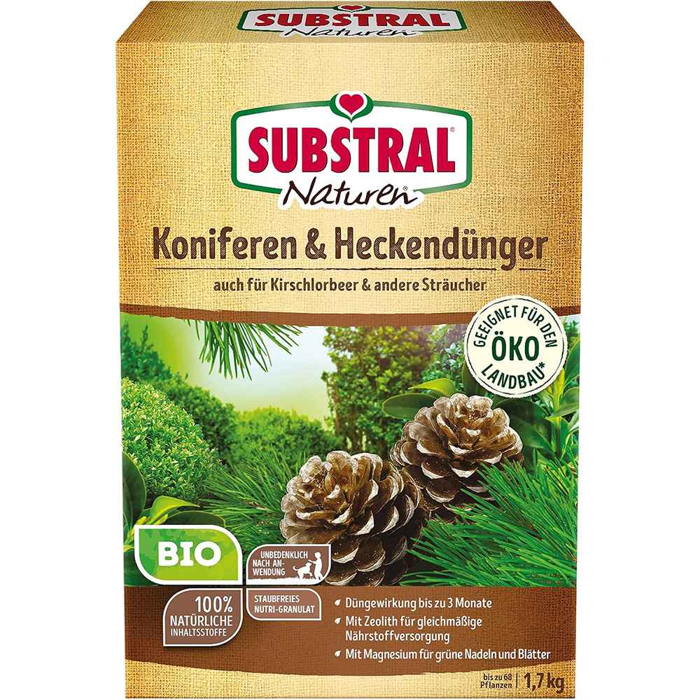 Ingrasamant conifere si gard viu SUBSTRAL Naturen, NPK 7-3-5 cu zeolit, 1.7 kg, fertilizant organic-mineral cu efect 3 luni