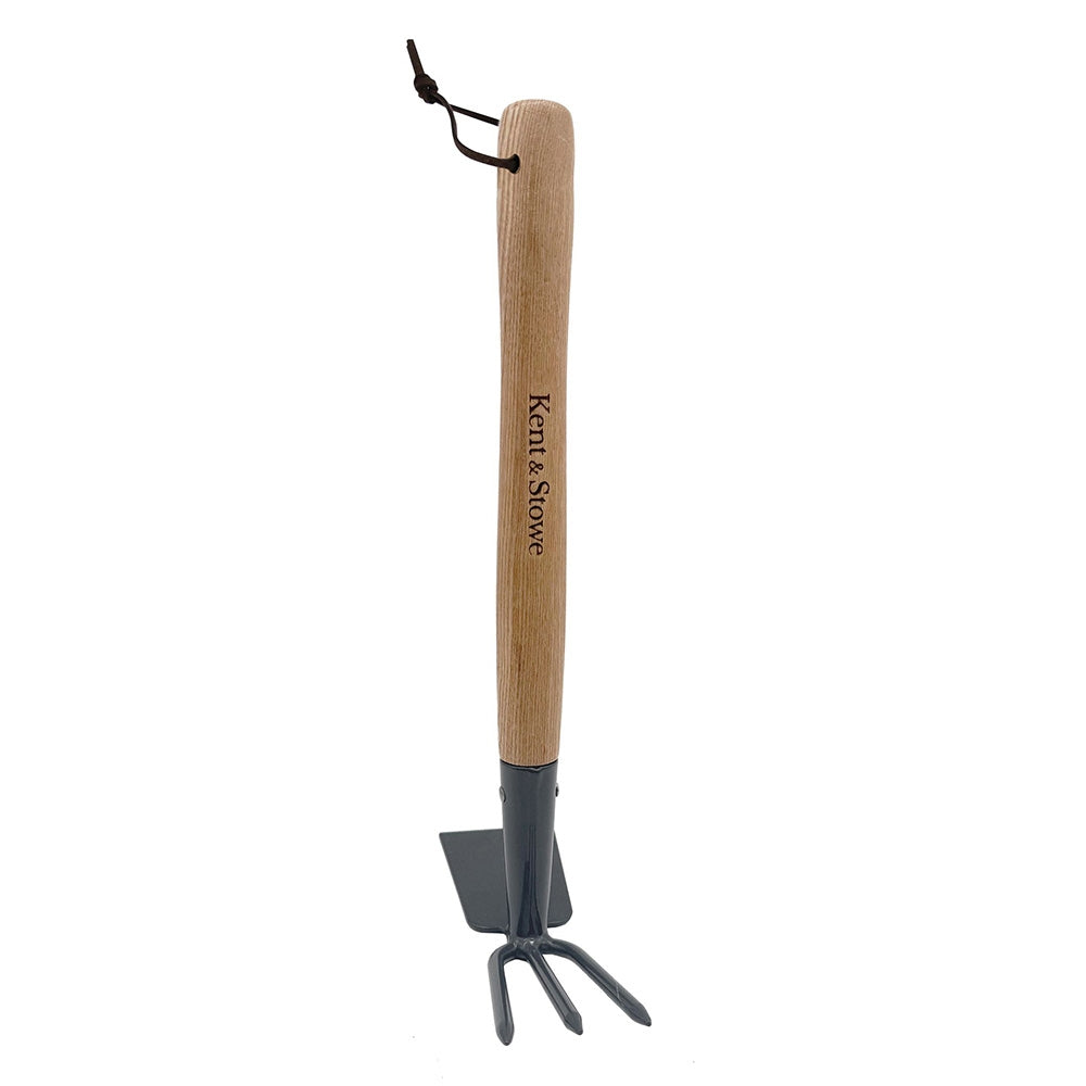 Sapa dubla gradina KENT & STOWE din inox carbon, aerare sol si musuroire, maner lemn frasin, 37 cm