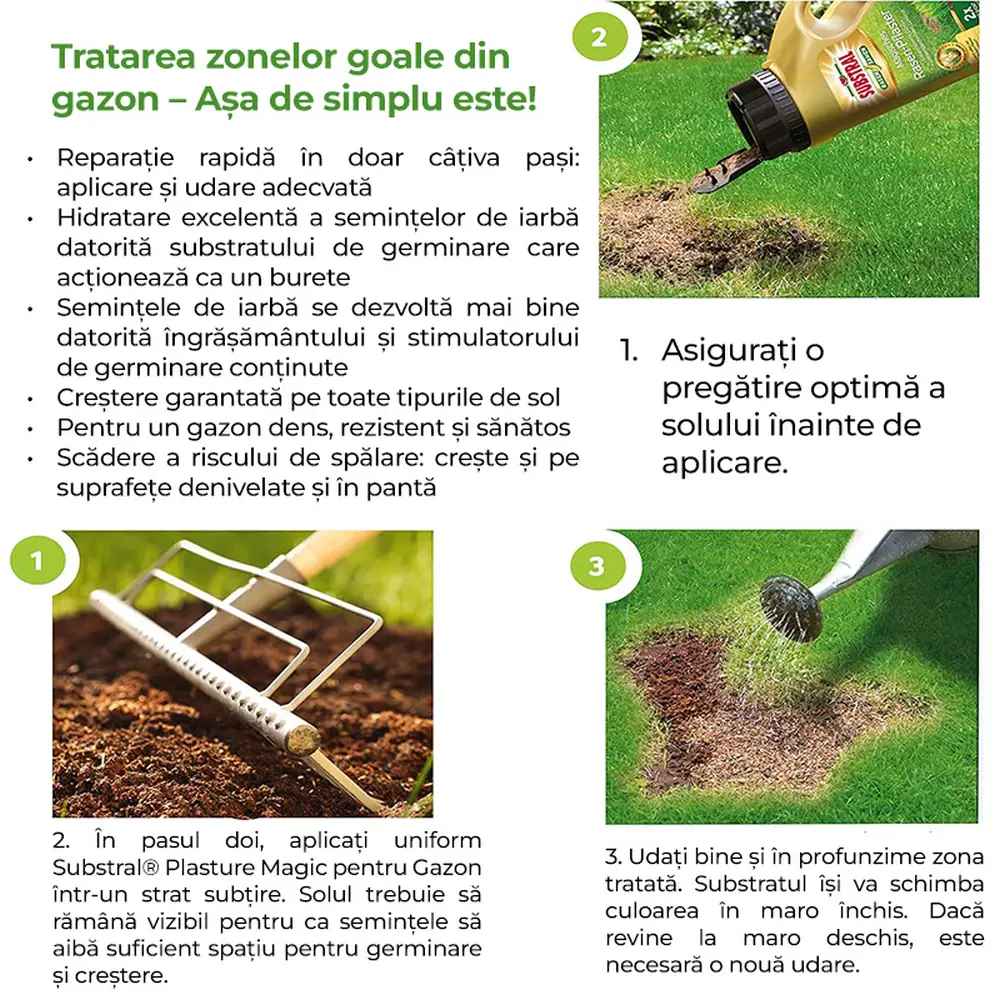 Reparare gazon Substral Plastura Magica 3 in 1, 1 kg, cu seminte gazon substrat si ingrasamant, pentru zone goale