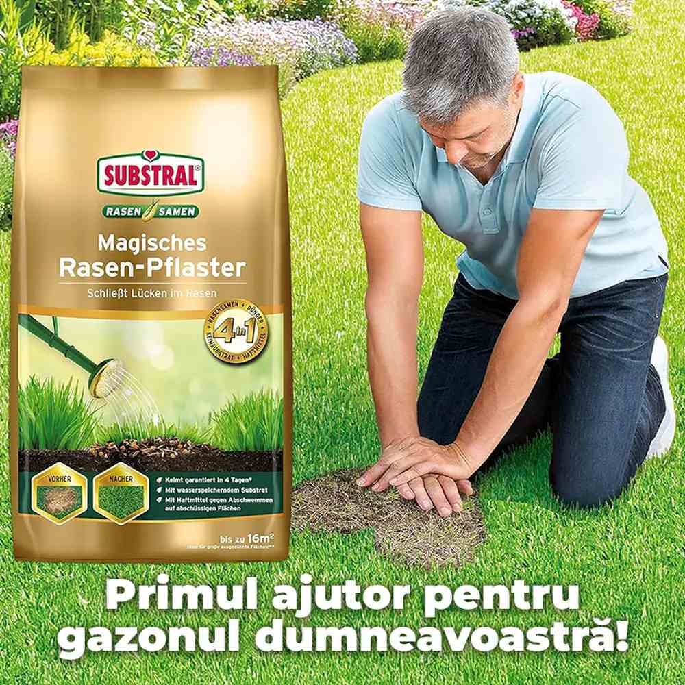 Reparare gazon Substral Plastura Magica 3 in 1, 3 kg, cu seminte gazon substrat si ingrasamant pentru zone goale