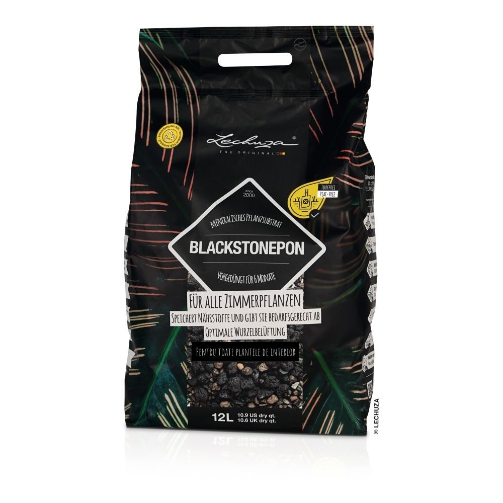Substrat Mineral LECHUZA Blackstonepon 12 l, 100% fara turba, culoare neagra deosebita, cu ingrediente naturale