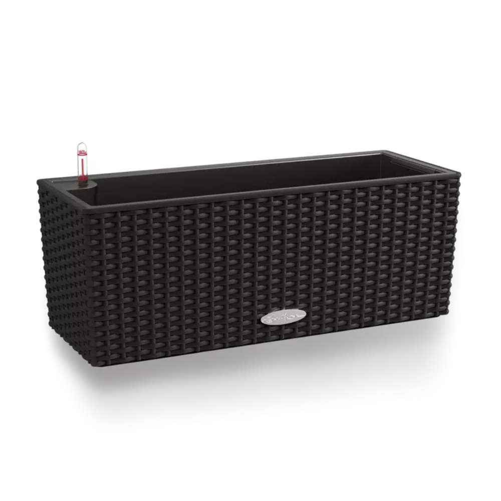 Ghiveci Auto-Irigant Lechuza Balconera Cottage 50, 8 l, efect de ratan negru, sistem de autoirigare, insert detasabil, strat de drenaj