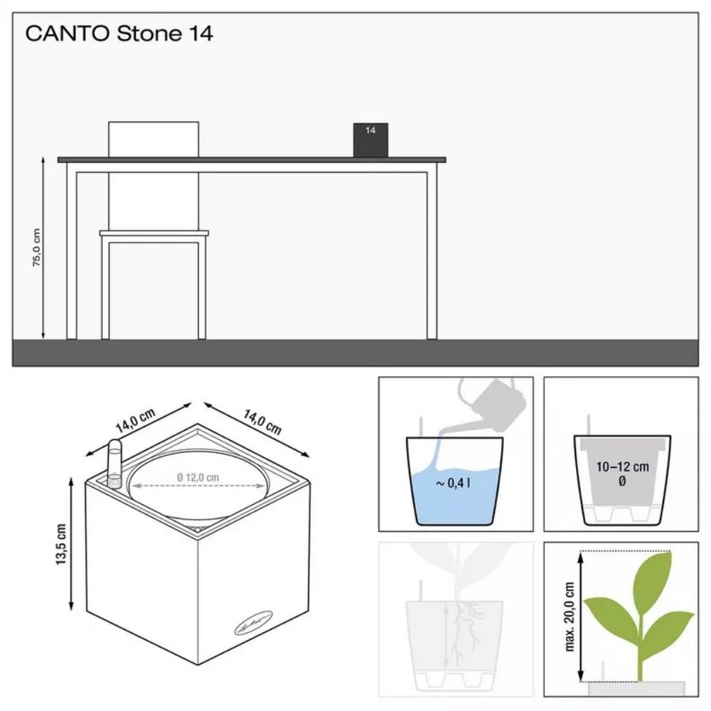 Ghiveci Auto-Irigant Lechuza Canto Stone 14, efect piatra neagra, pentru plante cu ghiveci, sistem de autoirigare, insert detasabil, strat de drenaj