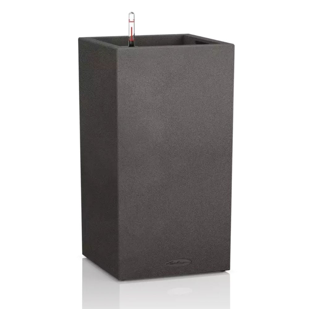 Ghiveci Auto-Irigant Lechuza Canto Stone High 30, 12 l, efect piatra neagra, sistem de autoirigare, insert detasabil, strat de drenaj