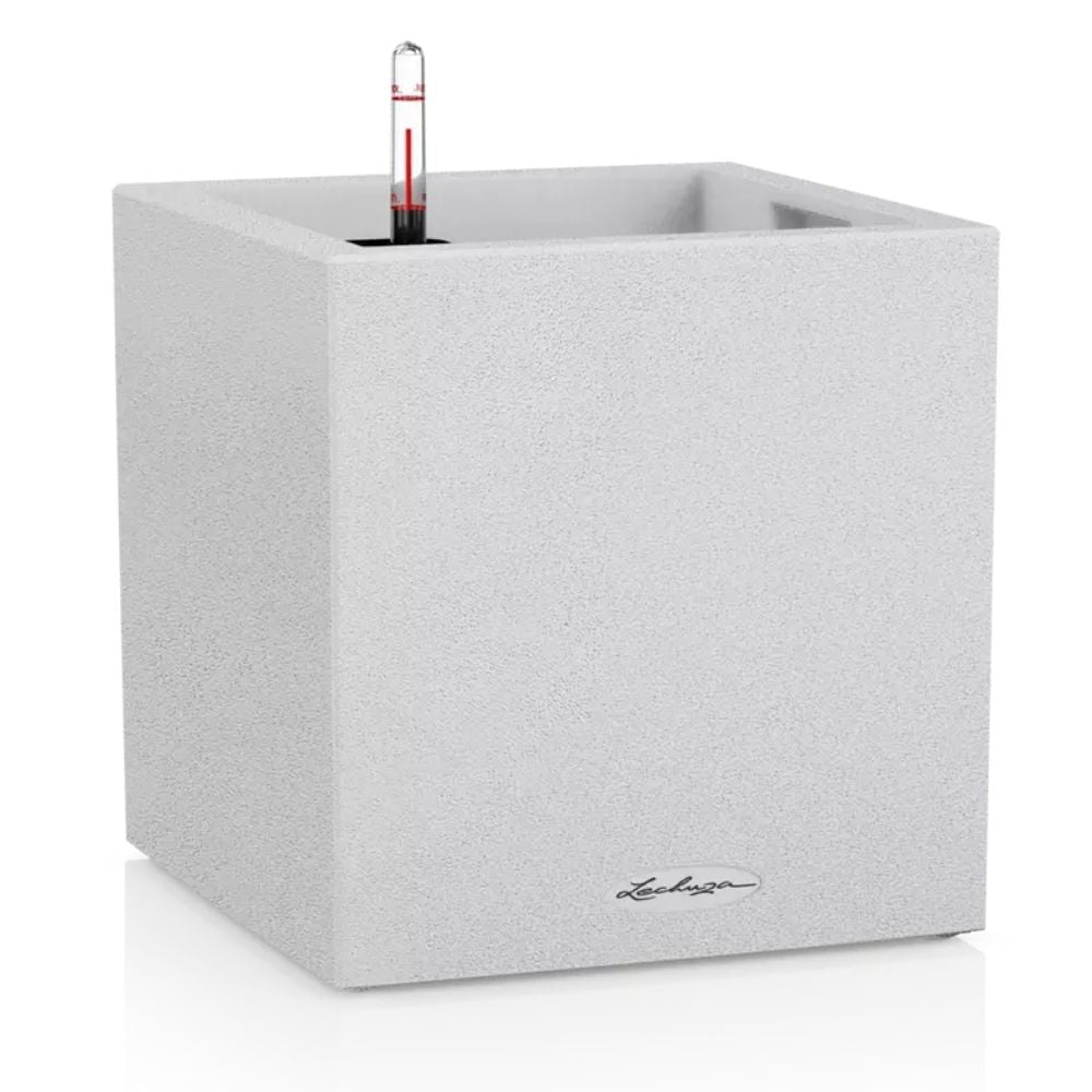Ghiveci Auto-Irigant Lechuza Canto Stone Low 30, 12 l, efect piatra alba, sistem de autoirigare, insert detasabil, strat de drenaj