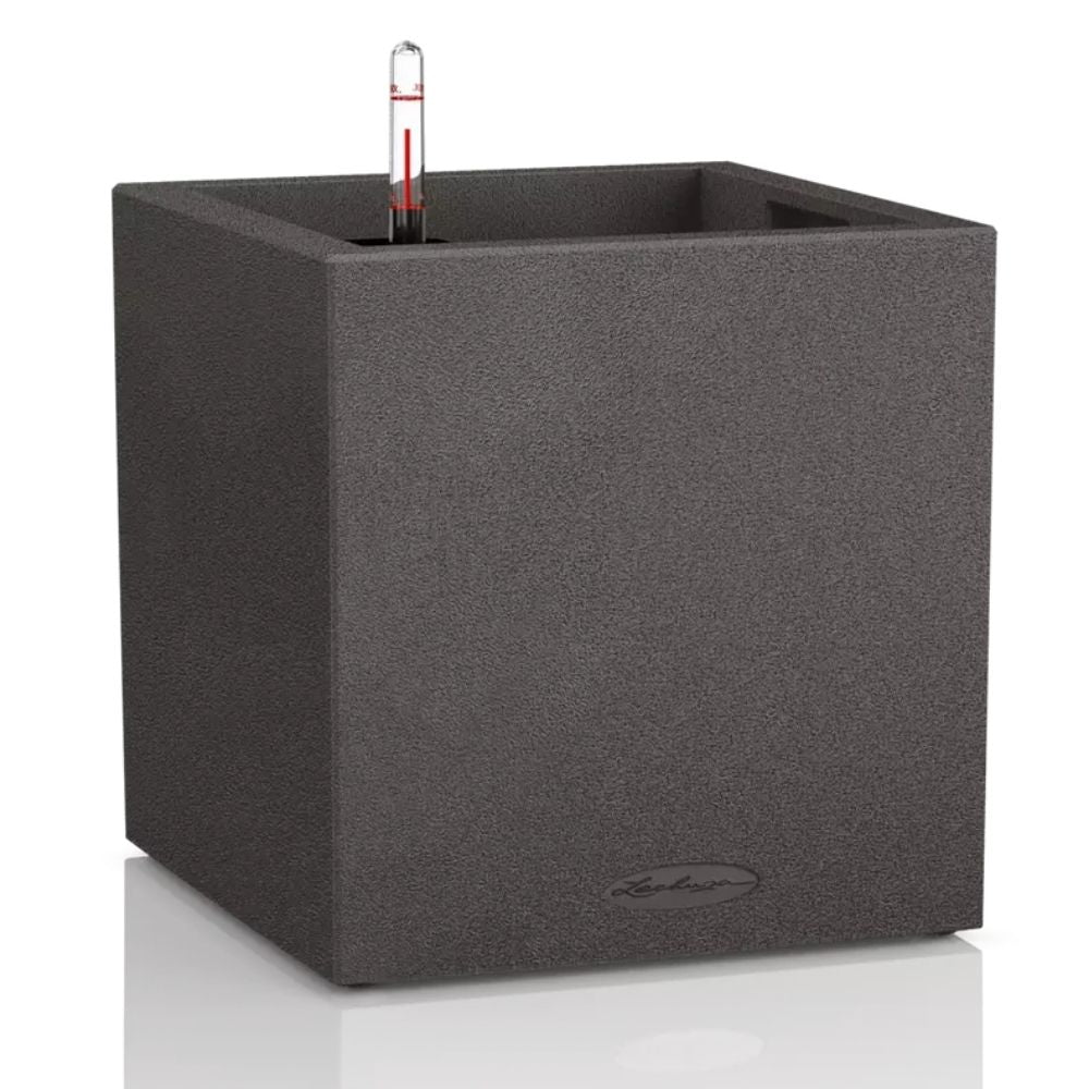 Ghiveci Auto-Irigant Lechuza Canto Stone Low 30, 12 l, efect piatra negra, sistem de autoirigare, insert detasabil, strat de drenaj