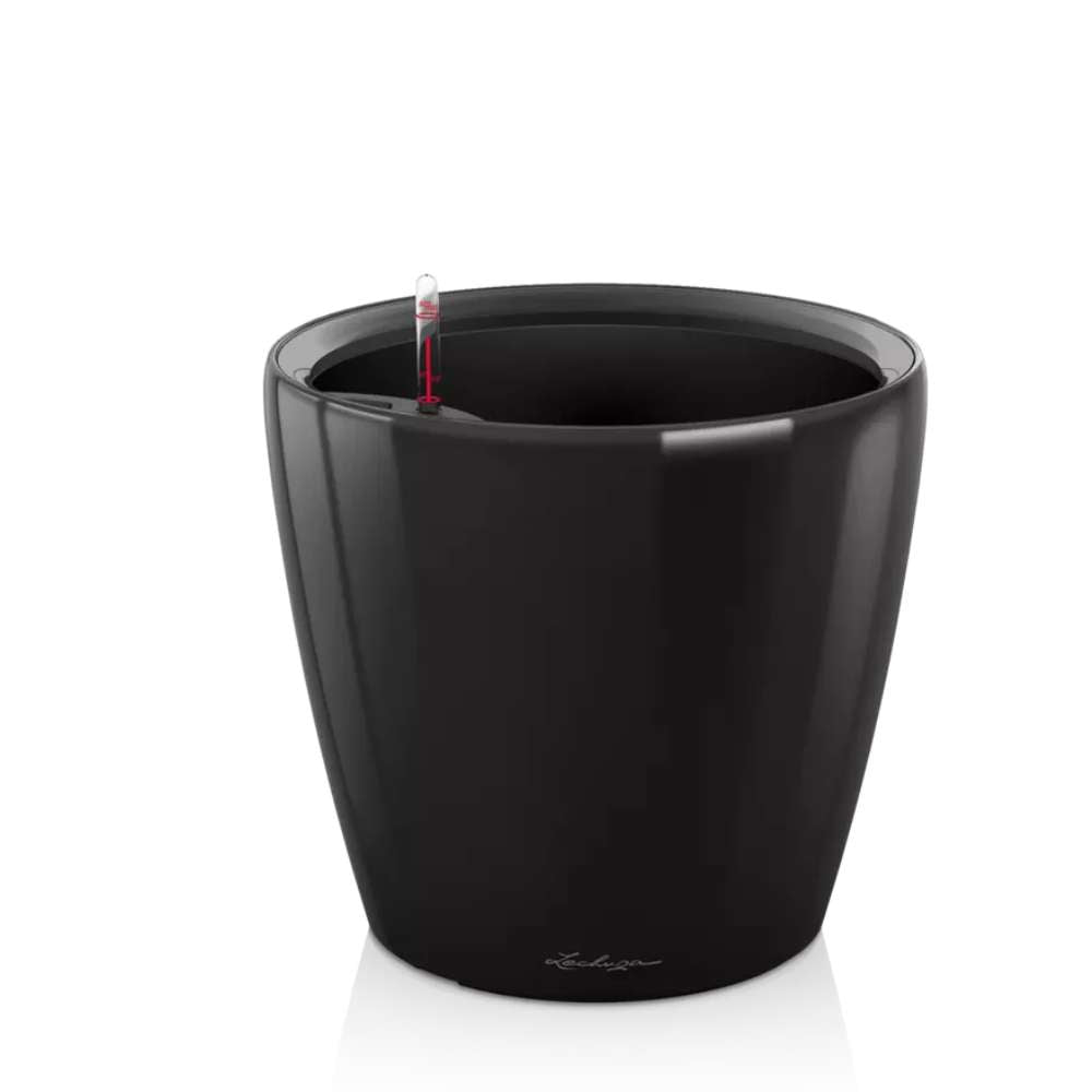 Ghiveci Auto-Irigant Lechuza Classico Premium 21 LS, 3 l, negru lucios, sistem de autoirigare, insert detasabil, strat de drenaj