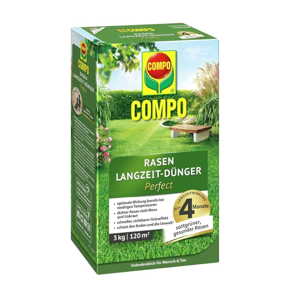 Тор за трева COMPO Perfect с дълготраен ефект, NPK 22-3-10, 3 кг за 120 кв.м