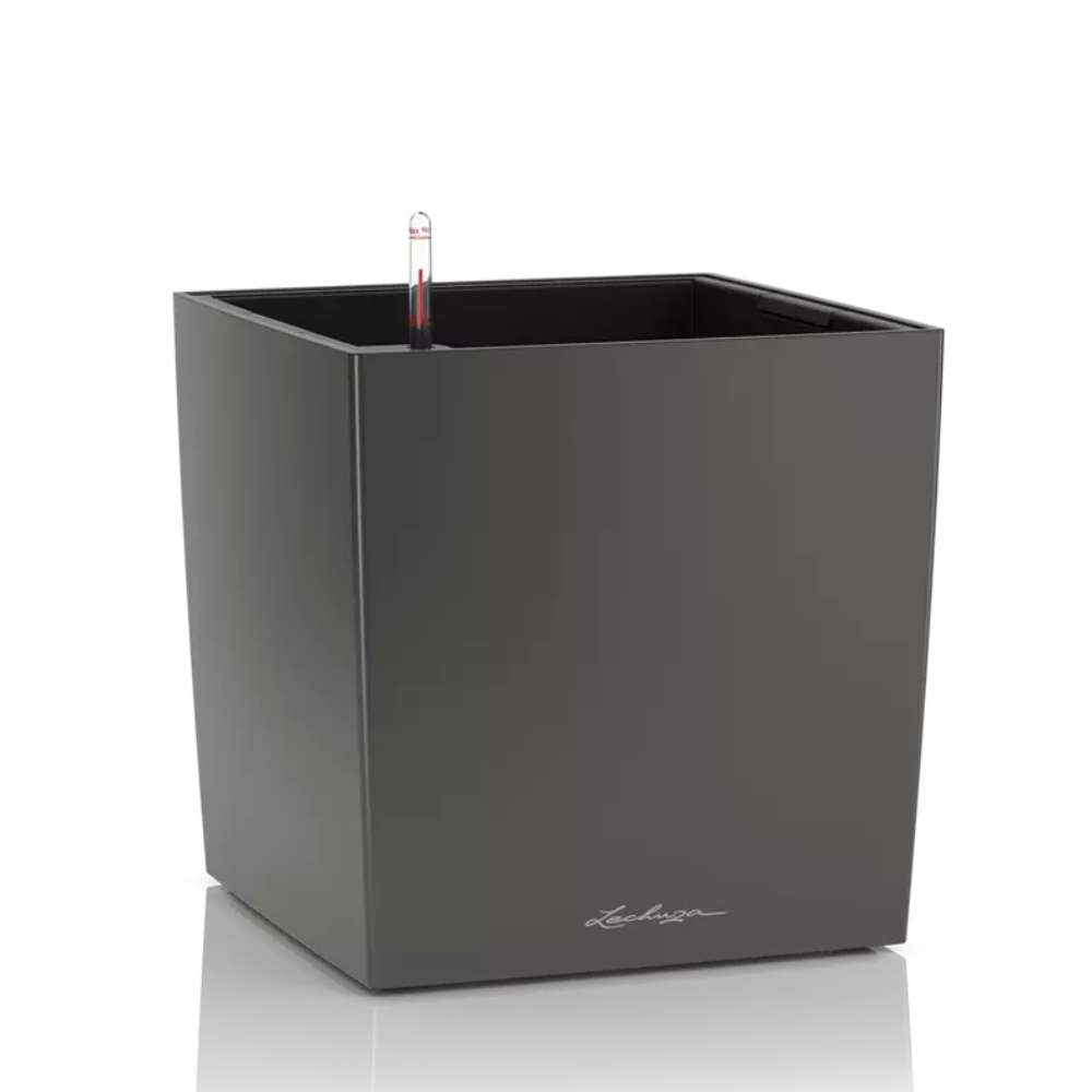 Ghiveci Auto-Irigant Lechuza Cube Premium 30, 12 l, negru metalic, sistem de autoirigare, insert detasabil, strat de drenaj