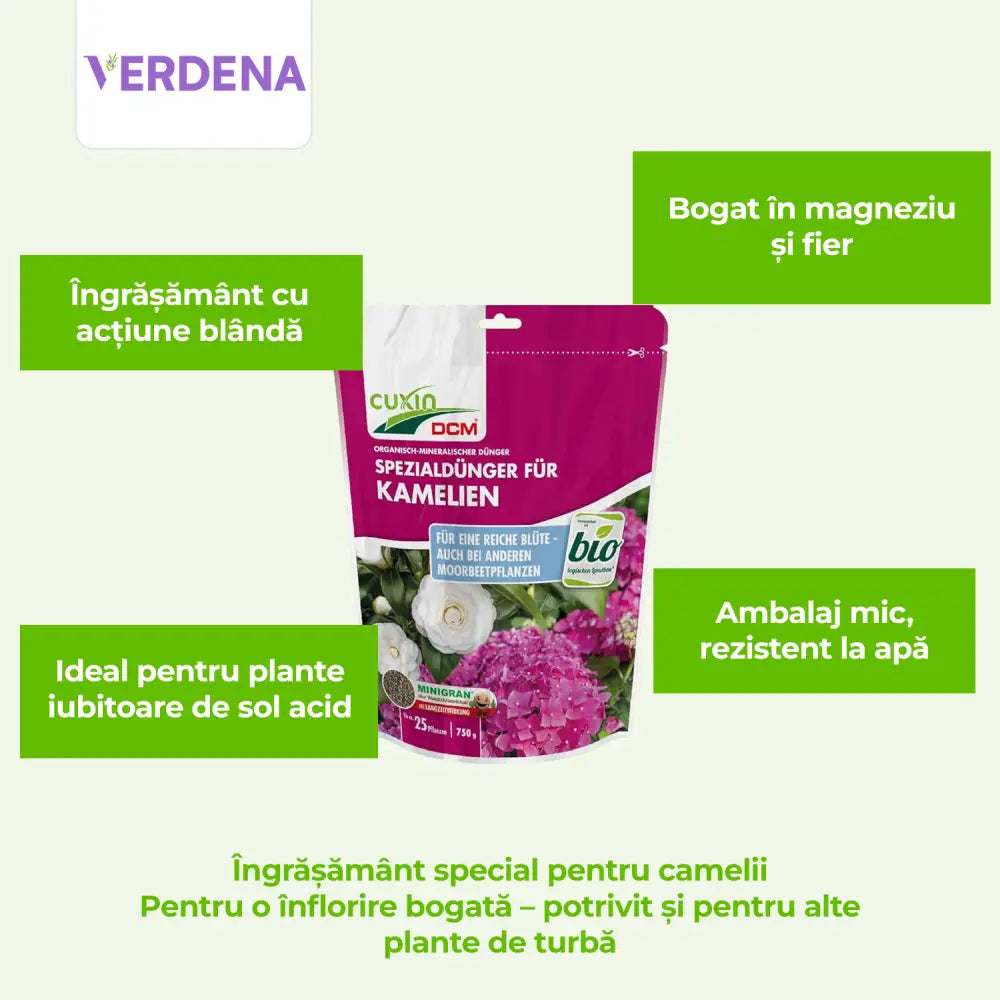 Ingrasamant granulat Minigran pentru Camelii, Trandafiri Japonezi, crestere sanatoasa, eliberare lenta a nutrientilor, 750 g, CUXIN DCM