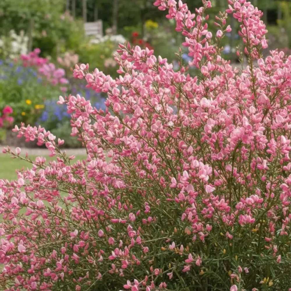 Метличина (Cytisus 'Hollandia') – декоративен храст с двуцветни розово-червени цветове