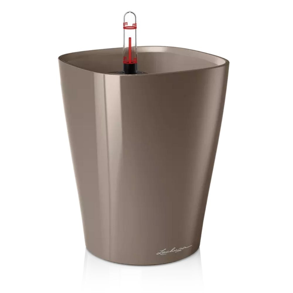 Ghiveci Auto-Irigant Lechuza Deltini 1,2 l, bej lucios, sistem de autoirigare, insert detasabil, strat de drenaj