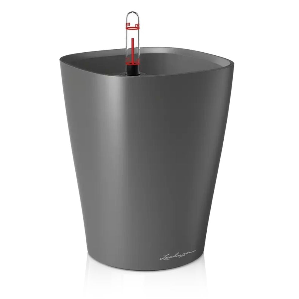 Ghiveci Auto-Irigant Lechuza Deltini 1,2 l, gri lucios, sistem de autoirigare, insert detasabil, strat de drenaj