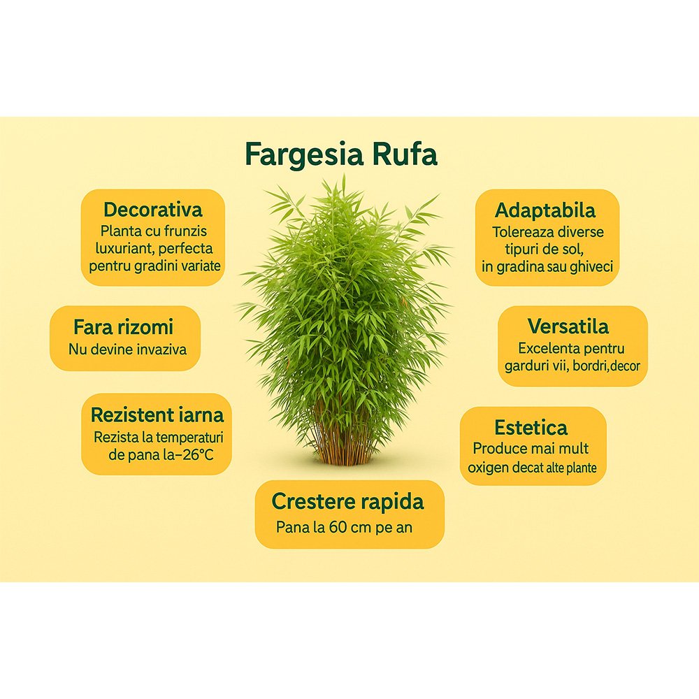 Bambus de gradina Rosu (Fargesia Rufa) Red Dragon, tulpini rosiatice, neinvaziv, rezistent la frig, gard viu dens, ideal pentru gradini si ghivece