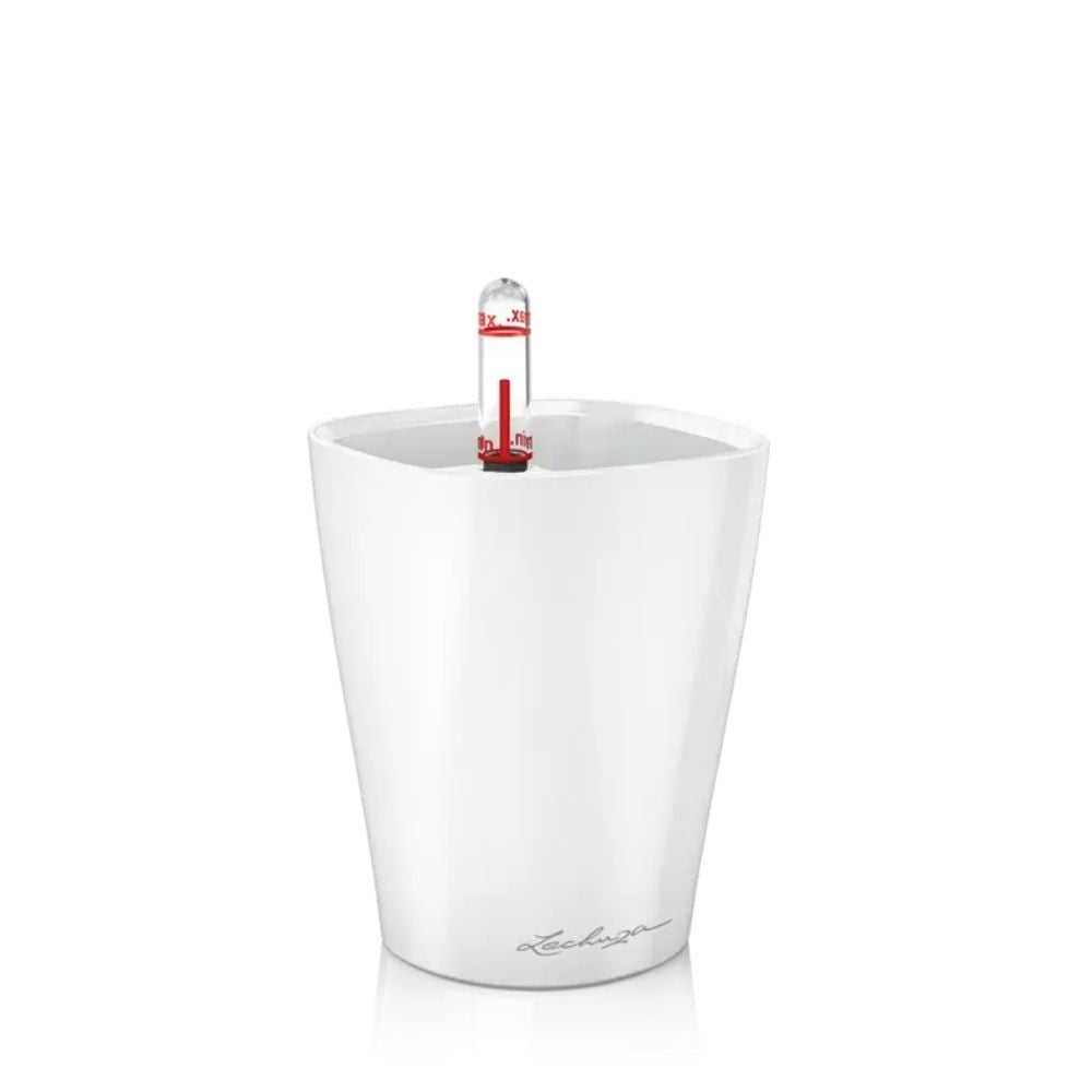 Ghiveci Auto-Irigant Lechuza Mini Deltini 0,4 l, alb lucios, sistem de autoirigare, insert detasabil, strat de drenaj