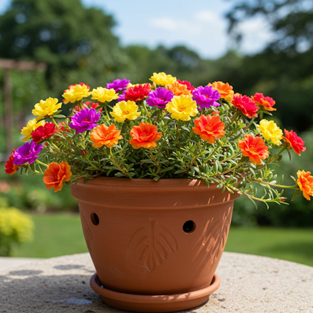Каменна роза (Portucala Grandiflora), микс от 4 цвята в саксия – червено, жълто, розово и оранжево, лятно декоративно растение