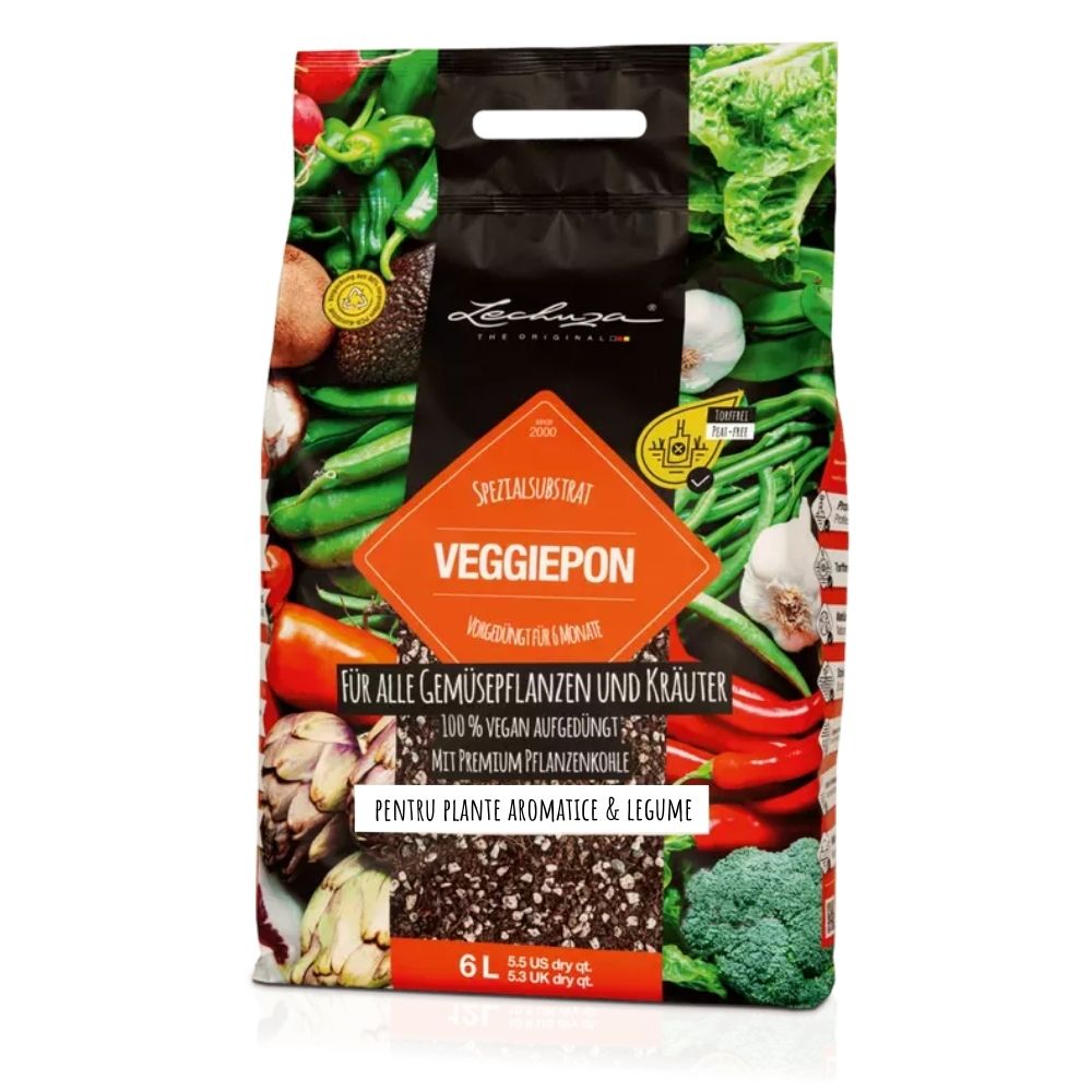 Substrat Mineral LECHUZA Veggiepon 6 l, pentru legume si ierburi aromatice, 100% fara turba, cu ingrediente naturale