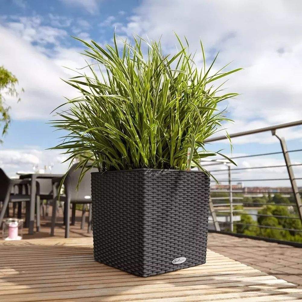 Ghiveci Auto-Irigant Lechuza Cube Cottage 30, 12 l, efect de ratan gri, pentru plante cu ghiveci, sistem de autoirigare, insert detasabil, strat de drenaj