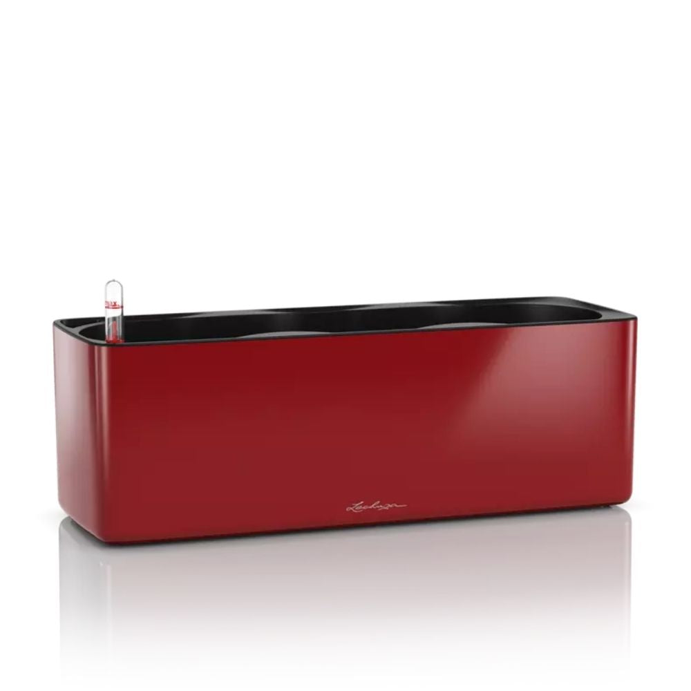 Ghiveci Auto-Irigant Lechuza Cube Glossy Triple, rosu lucios, pentru plante cu ghiveci, sistem de autoirigare, insert detasabil, strat de drenaj