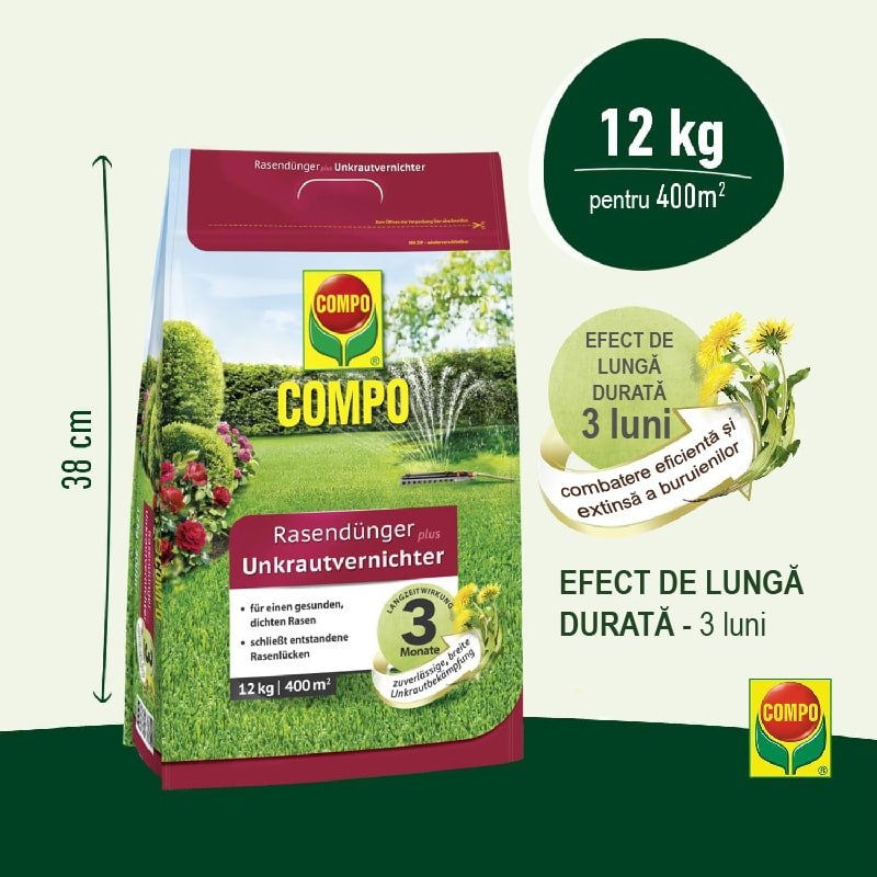 Ingrasamant Erbicid pentru Gazon, 3 kg, Ingrijirea Gazonului si Combaterea Buruienilor intr-un Singur Produs, Compo