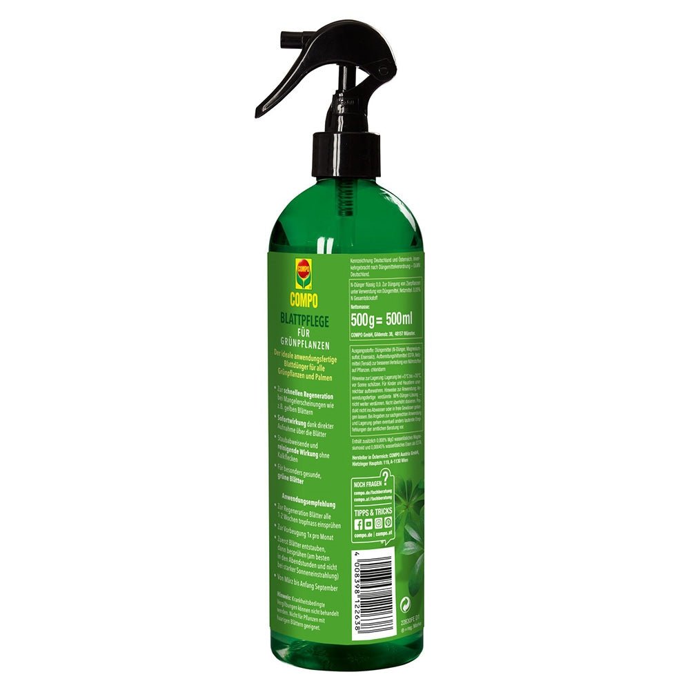 Ingrasamant Lichid pentru Ingrijirea Frunzelor Plantelor Verzi si Palmieri, 500 ml, Sticla cu Pulverizator, COMPO