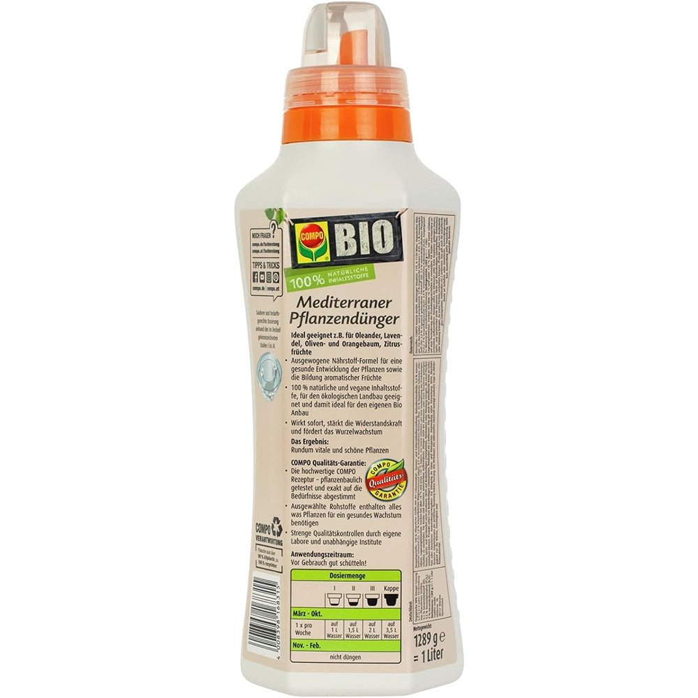 Ingrasamant Organic Lichid pentru Plante Mediteraneene, 500 ml, Special cu Extra Potasiu si Fier, Ingrediente 100% Naturale, COMPO