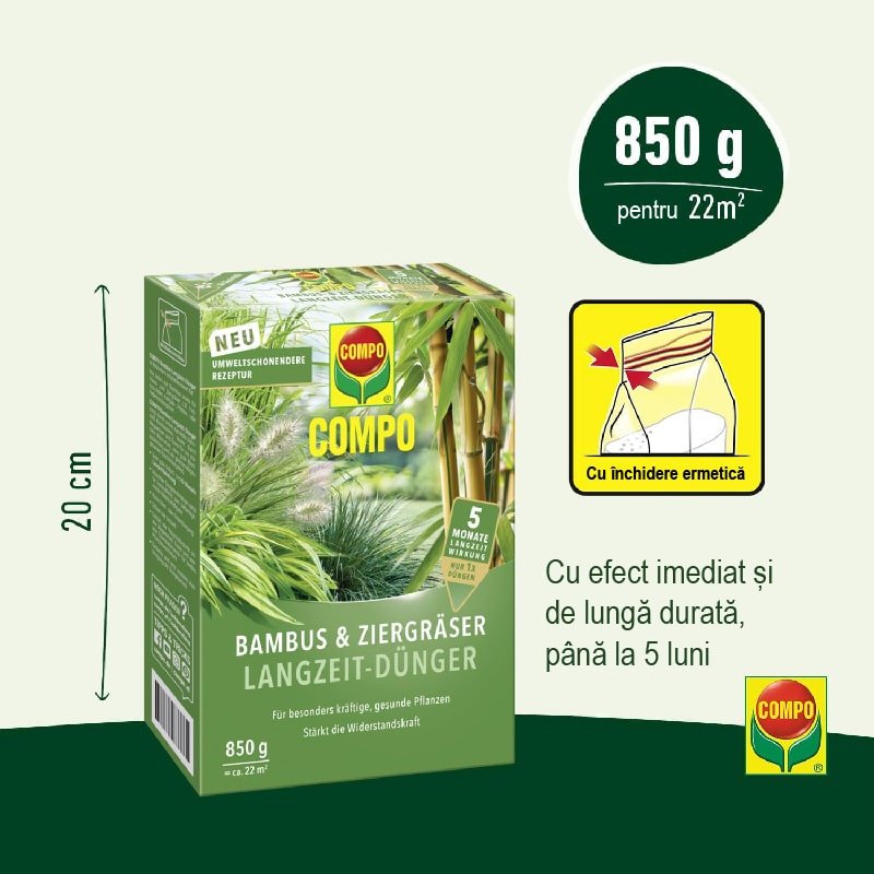 Ingrasamant pentru Bambus si Ierburi Ornamentale, 850 g, 22 m², Formul Ecologica, Efect de Lunga Durata 5 Luni, COMPO