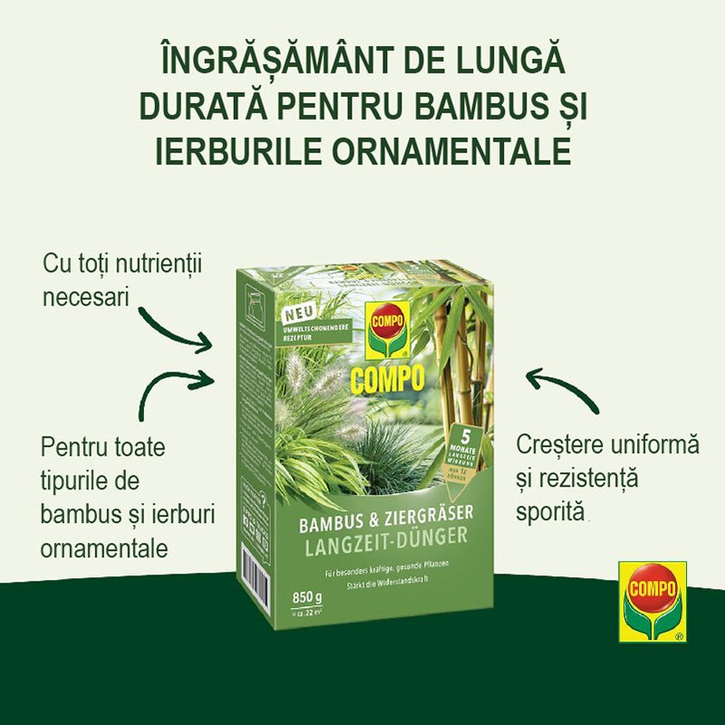 Ingrasamant pentru Bambus si Ierburi Ornamentale, 850 g, 22 m², Formul Ecologica, Efect de Lunga Durata 5 Luni, COMPO