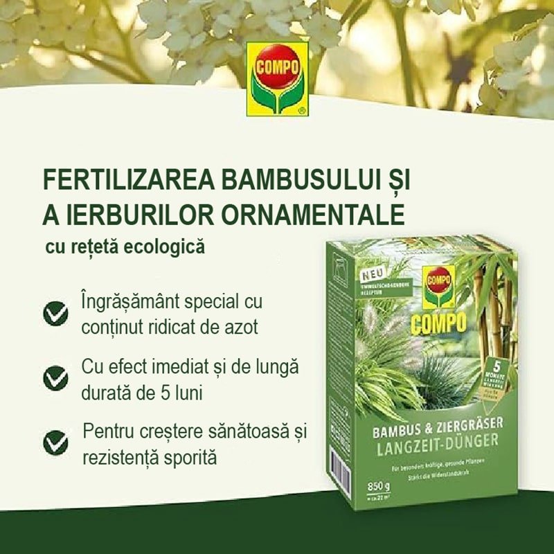 Ingrasamant pentru Bambus si Ierburi Ornamentale, 850 g, 22 m², Formul Ecologica, Efect de Lunga Durata 5 Luni, COMPO