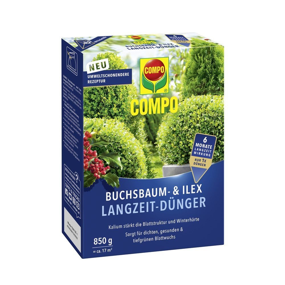 Ingrasamant pentru Buxus si Ilex, pentru Garduri Vii si Arbusti, 850 g, 17 m², Efect de Lunga Durata, Formula Ecologica, COMPO
