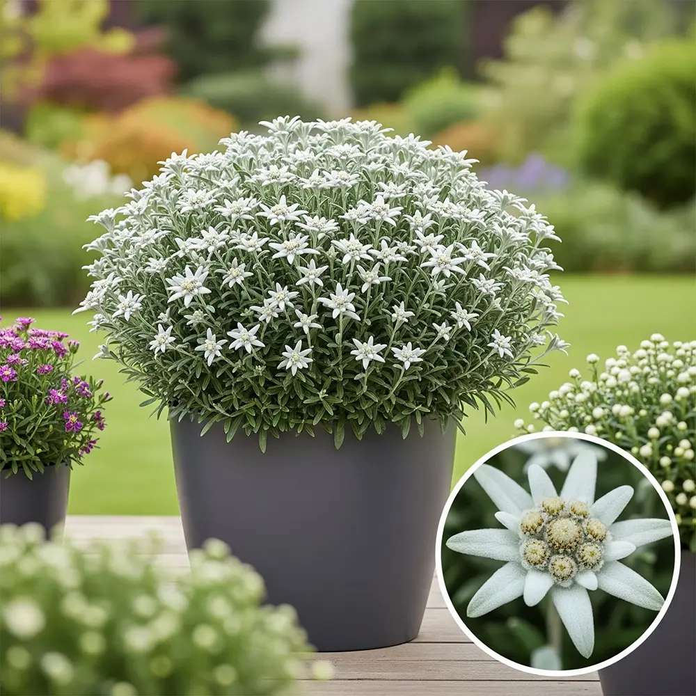 Еделвайс (Leontopodium alpinum), с бели цветове, декоративно многогодишно за скални кътове