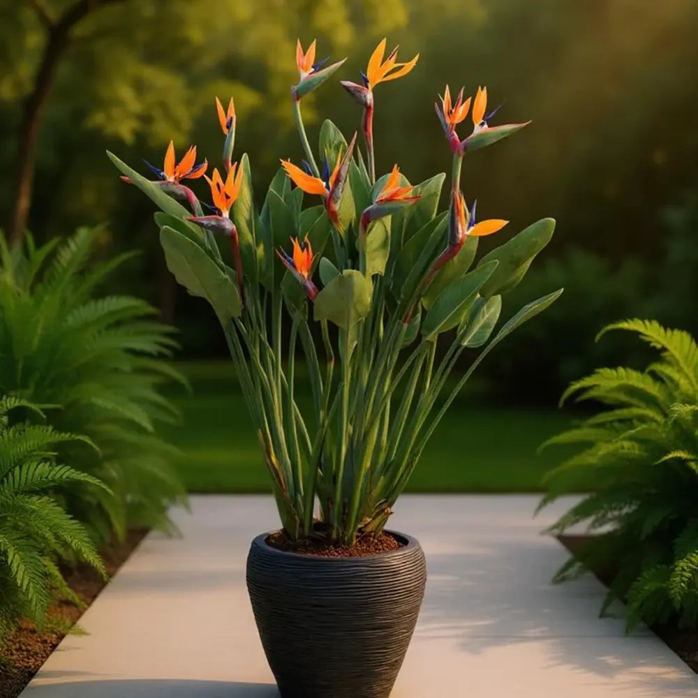 Strelitzia Reginae, 90 cm, Pasarea Paradisului, planta exotica mare cu frunze uriase tropicale decorative pentru interior, cu flori