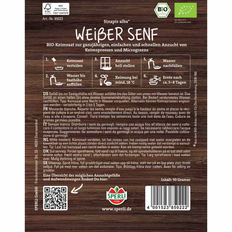 BIO Microgreens – seminte de mustar alb pentru salate, 50 g, cu protectie germinatie