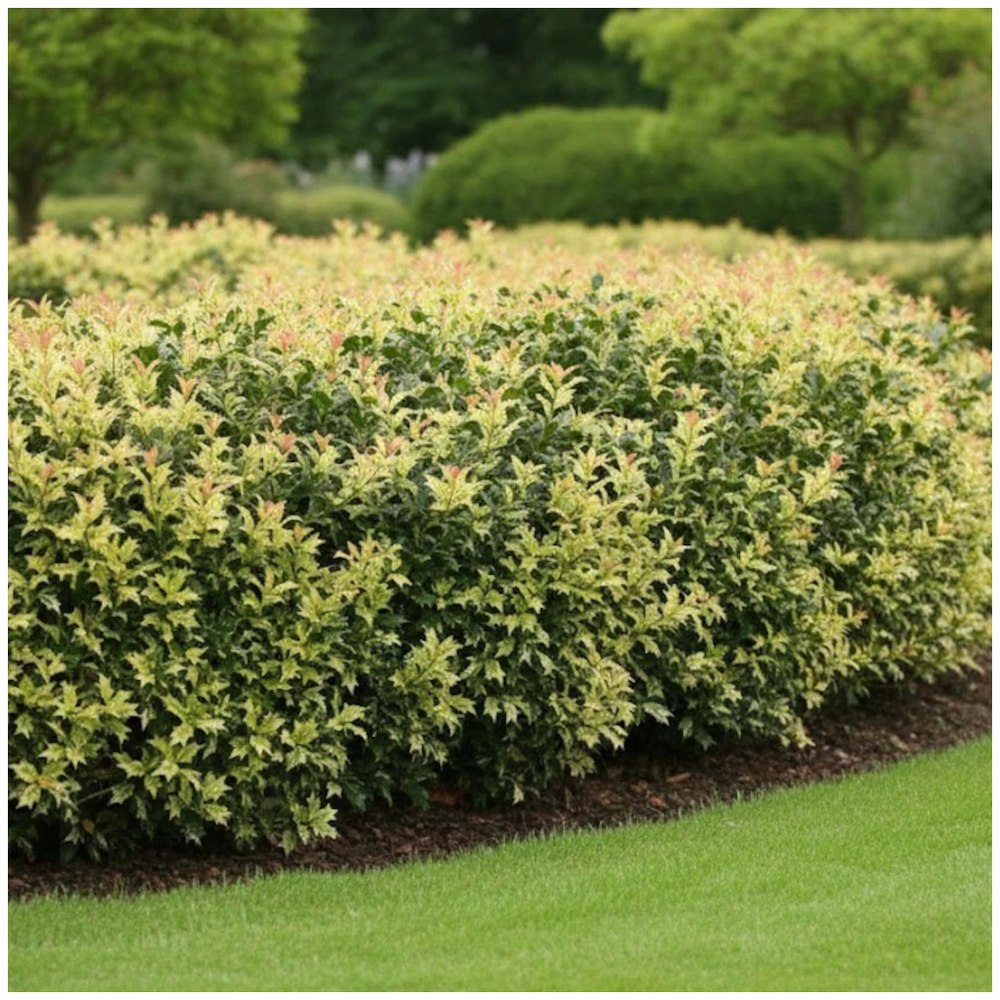 Османтус Osmanthus heterophyllus 'Tricolor Goshiki' – вечнозелен храст с триколорна листна украса