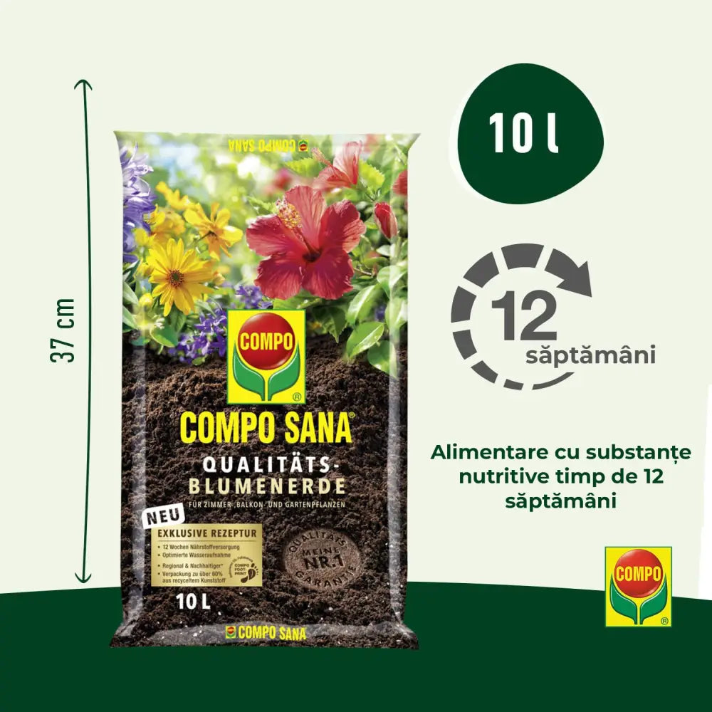 Pamant Compo Sana pentru flori de balcon si gradina 10 litri cu fertilizare 12 saptamani