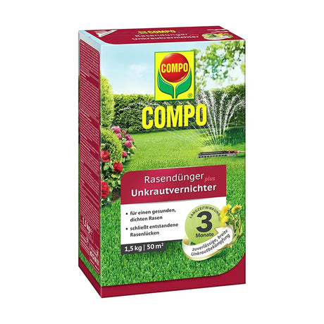 Тор за морава Compo Floranid 1,5 кг / 50 кв.м – 2 в 1 с хербицид за незабавен и траен ефект