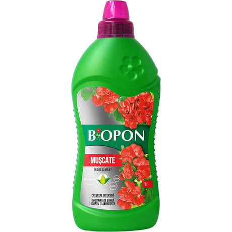 Течен тор BIOPON за мушкато и пеларгонии – обилен и дълготраен цъфтеж, 1 л
