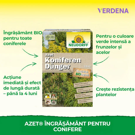 Ingrasamant organic conifere Neudorff Azet 2.5 kg, pentru frunzis verde intens si plante rezistente
