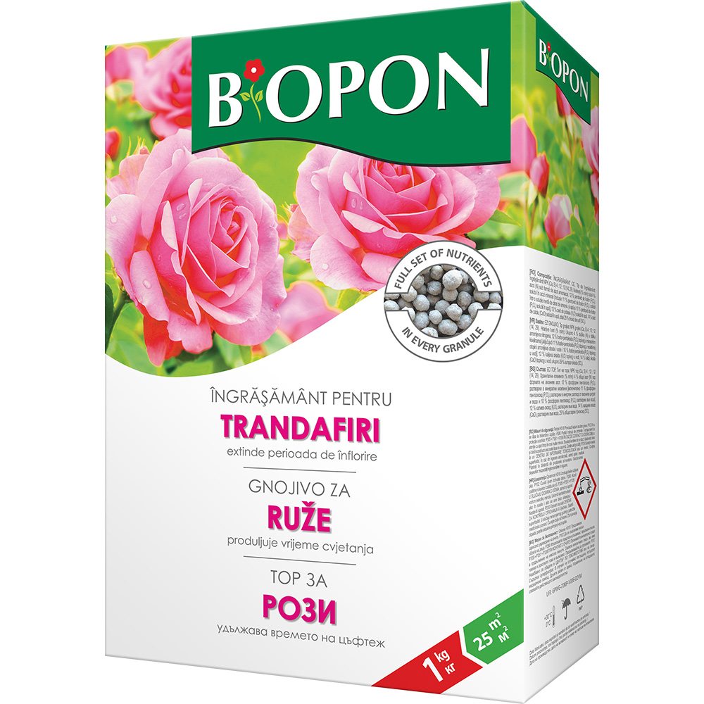 Гранулиран тор BIOPON за рози – ярки и обилни цветове, 1 кг