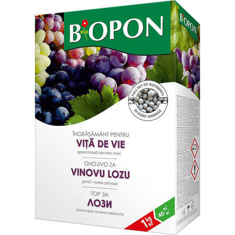 Гранулиран тор BIOPON за лоза и овощни храсти – интензивно плодоносене и силни корени, 1 кг