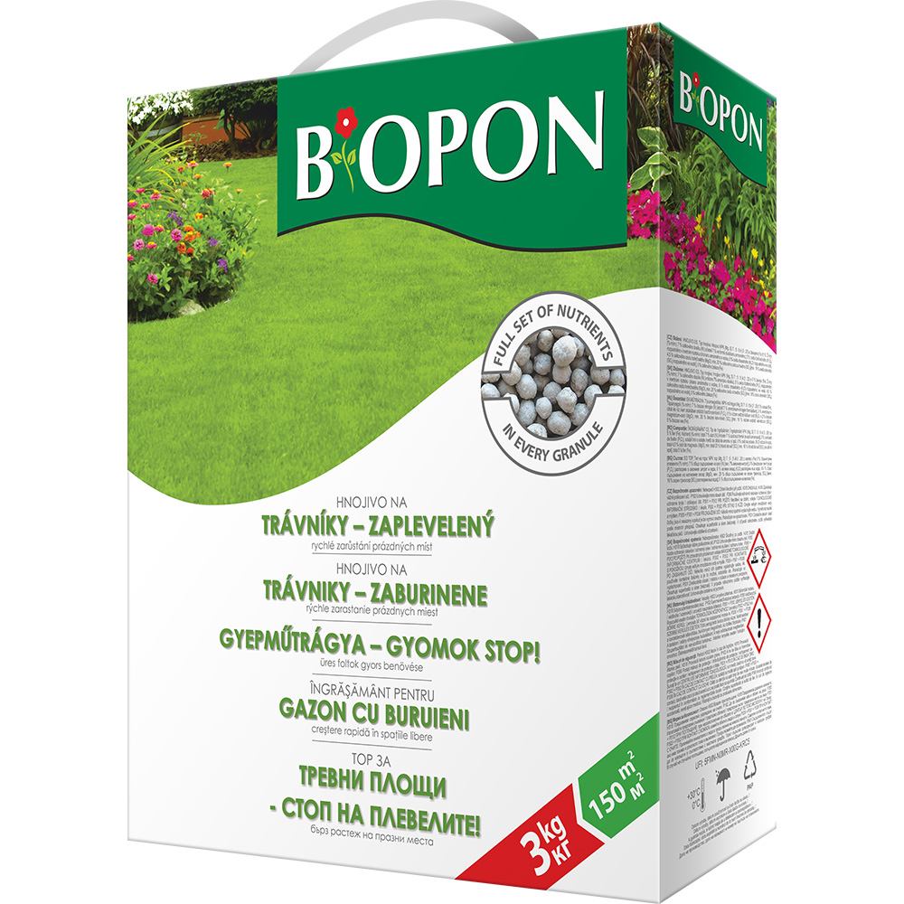 Ingrasamant granulat BIOPON pentru gazon cu control buruieni, gazon des si sanatos, 3 kg
