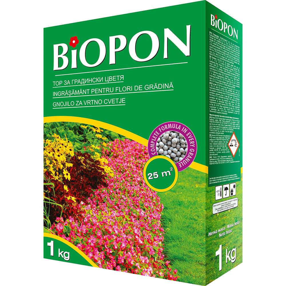 Гранулиран тор BIOPON за градински цветя – обилен цъфтеж и свежа зеленина, 1 кг