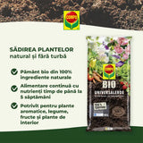 Pamant universal organic Compo pentru plante de interior legume fructe si ierburi aromatice 7.5 litri fara turba