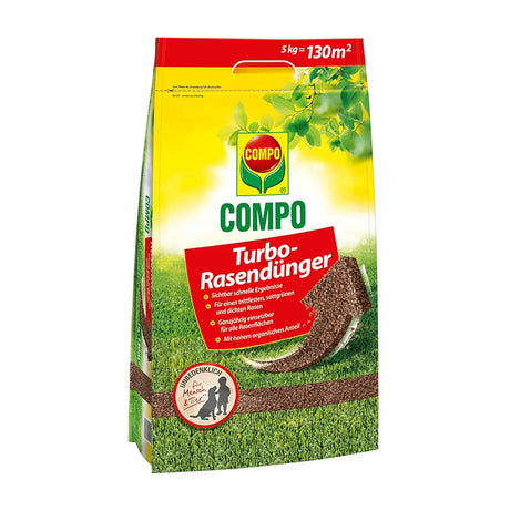 Тор за морава COMPO Turbo, 5 кг за 130 кв.м – гъста, зелена и издръжлива морава с бърз ефект