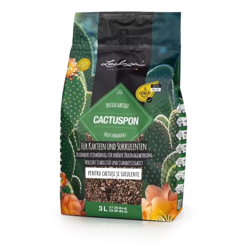 Substrat Mineral LECHUZA Cactuspon 3 l, pentru cactusi si suculente, 100% fara turba, cu ingrediente naturale
